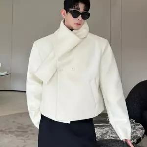 남자 숏 크롭 아우터 머플러 일체형 유니크