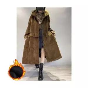 롱 여자 겨울 트렌치코트 도톰 싱글 보온 골덴 카디건 기모 데일룩 빅사이즈 DAOL4