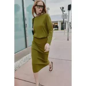 ZARA 롱 니트 스웨터 - 짙은 녹색
