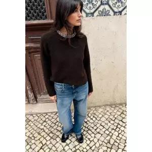 ZARA 주얼리 비즈 니트 스웨터 - 브라운