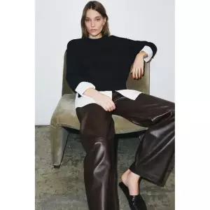 ZARA 포플린 콤비 니트 스웨터 - 네이비 / 화이트