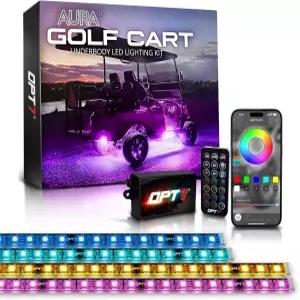 앱 및 리모컨이 있는 OPT7 12V 아우라 골프 카트 언더글로우 LED 라이트 스트립 4PC RGB 멀티 컬러 음악