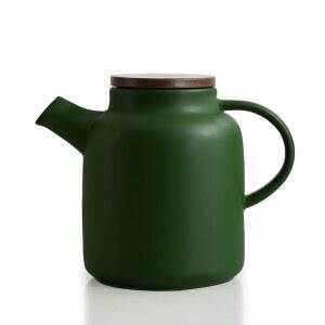 인퓨저 및 나무 뚜껑이 있는 탈부착 1500ml/50온스 찻주전자 매트 가능한 대용량 - 그린 스트레이너가 윤두 루즈 세라믹