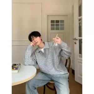 남성용 니트 가을 동계 캐주얼 페이크 투피스 데일리 칼라넥 숄칼라 풀오버 긴팔 솔리드 스웨터 다올4