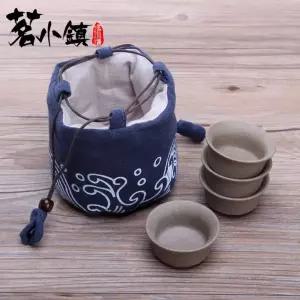 복고 엔틱 전통문양 찻사발 휴대용 청화백자 보이차다기 뚜껑