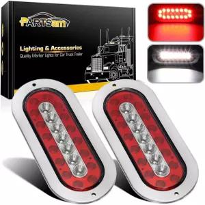 파츠삼 2Pcs 6-1/2 타원형 LED 트레일러 테일 라이트 23 플랜지 마운트 방수 콤보 레드 스톱 브레이크 러닝