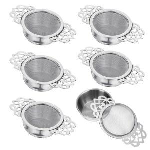 6팩 티 필터 스트레인저 스테인리스 인퓨저 볼 2.5인치 및 드립 메쉬 윙 미세 필터용 루즈 슬라이버를 사용한 스티퍼 주스 스틸 익스텐더 더블 커피 소형