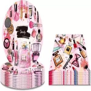 리드 로드 메이크업 테마 파티 용품 - 64개 24명의 손님에게 제공 생일 및 결혼 파티를 위한 핑크 접시