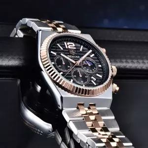 호환  BENYAR 크로노그래프 40mm 남성용 시계 스테인리스 방수 쿼츠 손목시계 탑 사파이어 글라스 선용 남