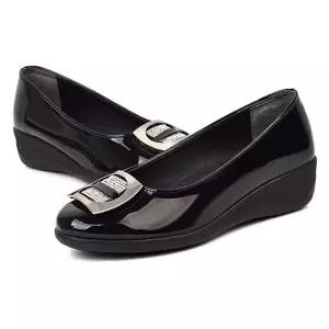 블랙 에나멜 여자 플랫슈즈 키높이 데일리 구두