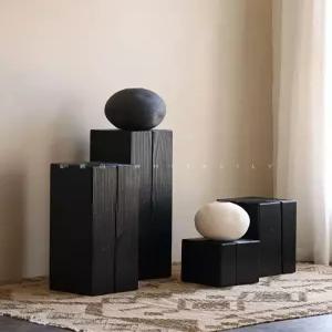 원목전시다이 작품 스툴 디스플레이 박스 상품 촬영 좌대 흑탄화 18.5X18.5 90cm