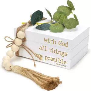 미니 장식용 커피 테이블 북 - 거실 현관 책장 영감을 주는 기독교 선물용 인조 책 3권 세트