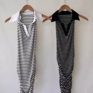 [신상오픈런]여성 민소매 카라 셔링 미니 원피스 스트라이프 디자인 (36460889)