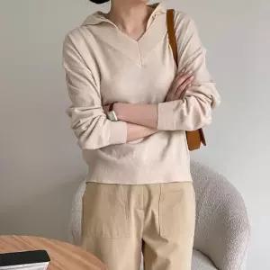 [신상오픈런]브이넥 후드 여성 비스코스니트 크림티셔츠 (31862630)