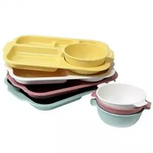 심플 어린이 식판 국그릇 세트 유치원 배식판 핑크