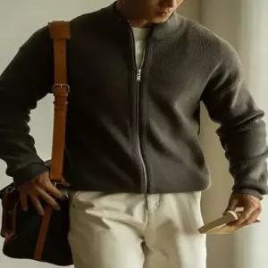 남자 니트 면 빈티지 가을 동계 데일리 집업 융 침방울 하이넥 투웨이 스웨터 카디건 다올4