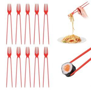 FDKEOEK 10 트레이닝 빨간색 캠핑 PCS 젓가락 콤보, 초보자용 포크, 포크 일회용 찹 젓가락, 플라스틱 피크닉용 야외