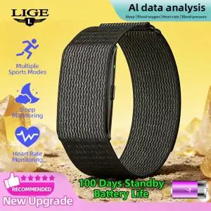 호환  LIGE 스크린리스 스마트 팔찌 공용 100일 대기시간 건강 모니터링 남성 스마트워치 방수 스포츠 피트