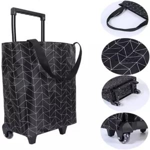 롤링 쇼핑백 바퀴 달린 작은 쇼핑 카트 시장 및 식료품 판매용 접이식 휴대용 방수 토트 - 여성 노인을