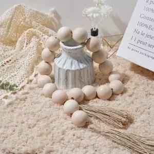 오버사이즈 우드 비드 장식 직경 1.6인치 청키 천연 41인치 길이의 농가 트레이와 태슬 커피 테이블 침대