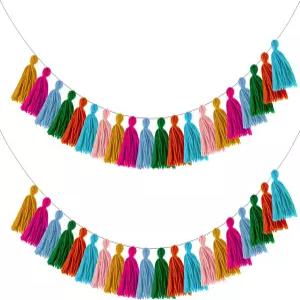 교실 사무실 생일 파티 결혼식 침실 장식(4인치 태슬)을 위한 보호 태슬 배너 무지개 벽걸이 컬러풀 프린지