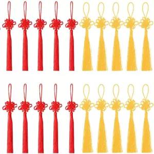 20팩 수제 중국 매듭 포춘 태슬과 새틴 실크 홈 데코 럭키 오리엔탈 펜던트(빨간색 10개 + 노란색 10개)