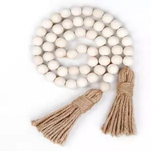 태슬이 달린 우드 비드 갈랜드 농장 구슬 태슬 시골 벽걸이 장식용 기도 구슬(39인치/자연)