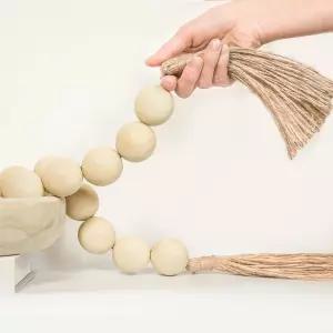 직경 1.6인치의 목재 구슬이 달린 루이루이코 초대형 구슬 화환 태슬이 나무 장식용 농가 홈 데코(네이처