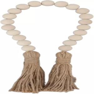 부아초아 농가 구슬 24인치 나무 화환과 태슬 소박한 시골 장식 기도 벽 매달기 선물 장식용