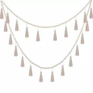 자닌카 보호 마크라메 태셀 갈랜드 교실 장식 나무 구슬 화환 9.8피트 배너와 벽걸이 배너 농가 호머러스틱