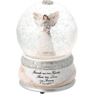 파빌리온 선물 워터글로브, 영원히 나누고, 엘리먼트 엔젤 그들의 회사 프렌즈 마음을 6인치/100MM, 삶을 비문 , 돌보기 뮤지컬 82304 열다 화이트