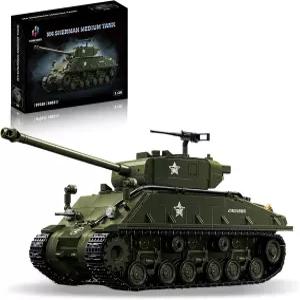 혼슈즈 M4 셔먼 탱크 빌딩 세트 2차 세계대전 육군 군용 차량 컬렉션 홈 데코