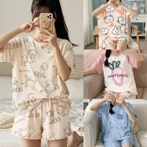 잠옷 파티 여름 여성 바지 파자마 반팔 세트