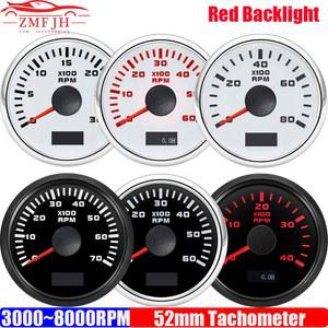 타코미터 레드 라이트 RPM 계량기, 타코 게이지, 보트 해양 자동차, 3000RPM, 4000RPM,6000RPM,70000RPM,8000RPM, 12V, 24V , 2 인치, 52mm