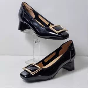 탠디 X26025SB3 여성 소가죽 골드장식 미들힐 펌프스 정장 출근 구두