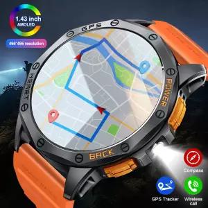 호환  LIGE GPS 스마트 시계 남자 LED 손전등 나침반 시계 530mAh 배터리 스포츠 피트니스 팔찌 블루투스