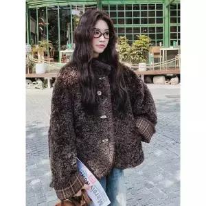 동계 퍼 코트 일체형 램스울 여성패션 뽀글이 모피 숏 키높이 DL4