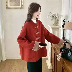 빨강 하프 동계 경사 양털 신년 코트 성탄절 결혼 여성패션 리버시블 모피 본명 DL4