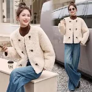 겨울 스웨이드 모피 상의 쇼트 코트 퍼 일체형 보온 여성패션 DL4