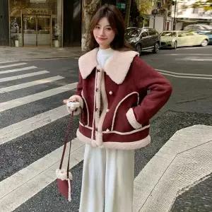 레드 추동 여성패션 모피 코트 앙코르 베이비넥 퍼 일체형 램스울 폼폼 상의 DL4