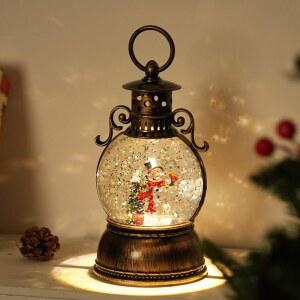 크리스마스 축제 타이머가 선물로 랜턴 글리터링 작동 있는 USB 장면, 장식 워터 음악과 스노우맨 조명 스노우 라이닝/배터리 글로브