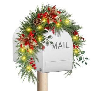 현관, 가정 야외 꽃, 프리라이트 타이머, 3피트 홀리데이 크리스마스 갈랜드 달린 출입구 솔방울이 및 메일함 DR.DUDU 위한 있는 조명이 스웨그 장식을 외부