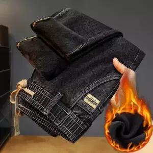 바지 추동 캐주얼 남성용 스판 청바지 배기 따뜻한 기모 일자 배기핏 허리밴딩 데일리 스트링 다올4