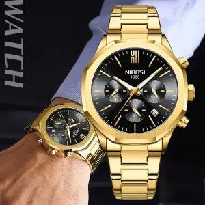호환  NIBOSI 럭셔리 남성 쿼츠 시계 스테인레스 스틸 크로노 그래프 남성용 빛나는 시계 스포츠 relogios