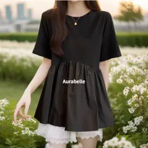 여름봄가을 플레어 원피스블라우스 베이비돌 아우라벨르 블랙 루즈핏오버핏 휴양지