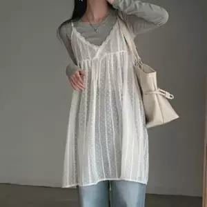 꾸안꾸 비침 시스루 레이어드 뷔스티에 여신룩 청순 나시 원피스 여름 시원한 러블리 휴가