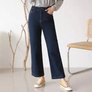 에덴 스판 뒷밴딩 하이웨스트 데님 통바지 청통바지 여자 스판 여성 청바지