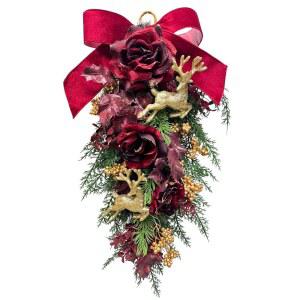 스반들린 크리스마스 피규어 장식 타이머 사슴 스웨그 글리터 맨틀 티어드롭 조명이 황금 도어 보우 월 순록 로즈 겨울 솔잎 인조 홀리데이 달린 열매와