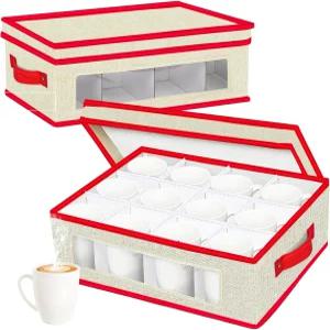 호미포트 머그잔 보관함 정리함 칸막이가 있는 중국 컵 보관 용기 24개의 찻잔과 커피 머그잔을 담을 수