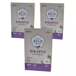 좋은느낌 유기농100%순면흡수체 탐폰, 레귤러, 12매, 3개